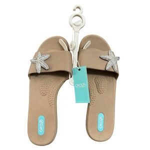 NWT Oka b Astra Crystal Starfish Slides Sandals Brown Women's Size S